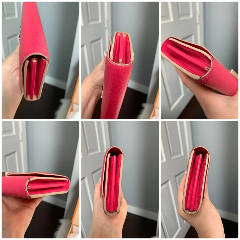 2016 authentic Louis Vuitton fuscia Capucines Taurillon leather wallet